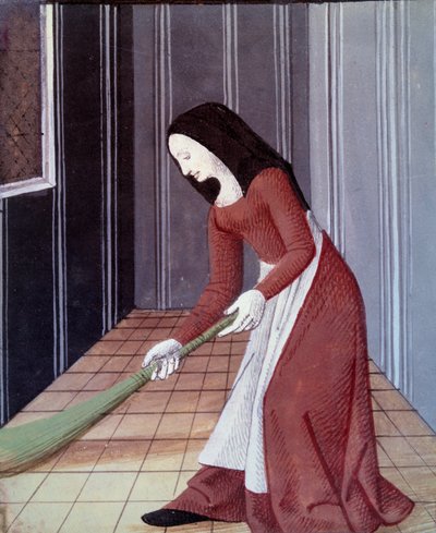 中世のフランス社会：女中の掃除 作： Everard de Espinques