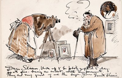 ガートルード・カセビア（1852-1934）に撮影されるシンの風刺画 作： Everett Shinn
