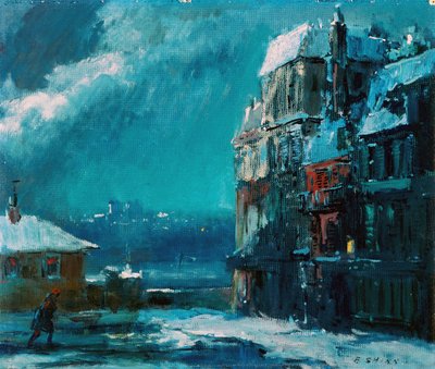 冬の夜、パリ（油彩・板） 作： Everett Shinn