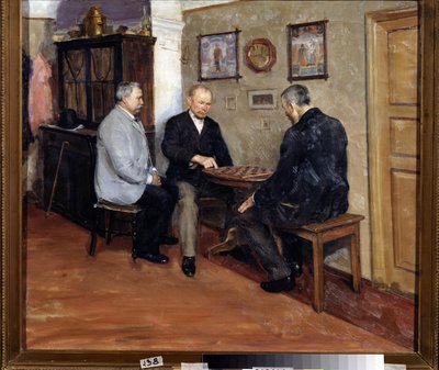ドラフトの選手。 Evgeni Iosifovich Bukovetsky (1866-1948) による絵画。 キャンバスに油彩、71 x 80 cm 作： Evgeniy Iosipovich Bukovetsky