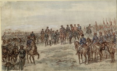 フェルディナンドヴォでの 12 門の大砲を備えたブルガリア歩兵旅団の降伏 作： Ewald Schönberg