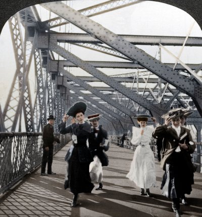 プロムナード、ウィリアムズバーグ橋、ニューヨーク、アメリカ合衆国、c1900年代 作： Excelsior Stereoscopic Tours
