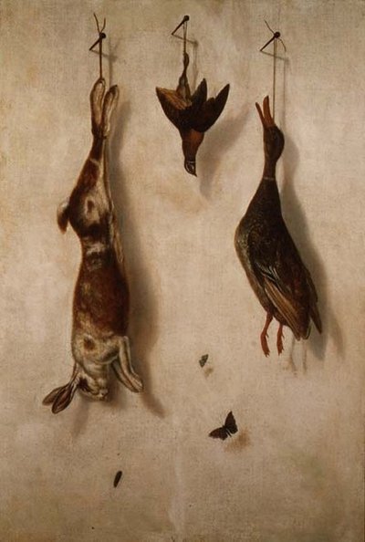 壁に掛けられた死んだゲームの静物画 作： F.A. Brandel
