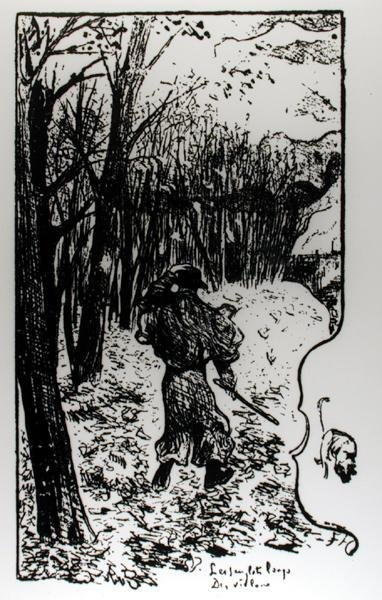 秋の風景の中のヴェルレーヌ、Impression dAutomneのイラスト：Paul VerlaineによるLes Sanglots Longs（1844-96） 作： F.A. Cazals
