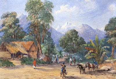 ヒマラヤの村（水彩画） 作： F.G. Coleridge