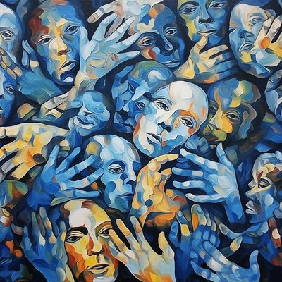 キャンバスに描かれた群衆の顔, オンデマンドでプリントされる現代的なウォールアート 作： F. Abderrahim