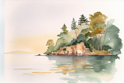 ミニマルな水彩画の風景、ウォールアート・プリント 作： F. Abderrahim