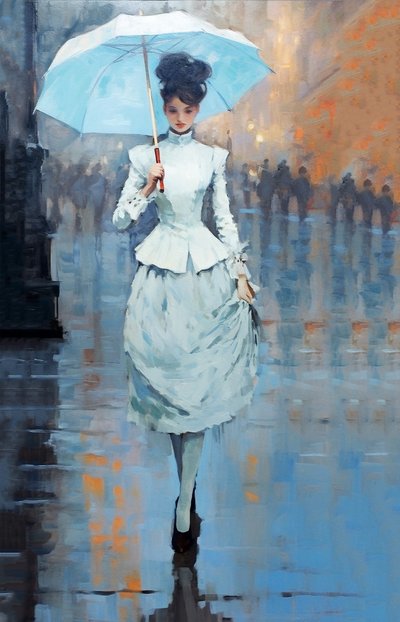 傘をさした若い女性のファッション、アートプリント 作： F. Abderrahim