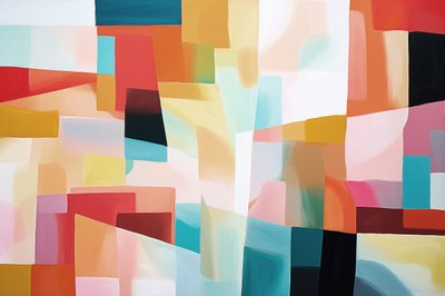 ホールの壁の装飾のための抽象的な幾何学的な絵画 暖かい色、アートプリント 作： F. Abderrahim