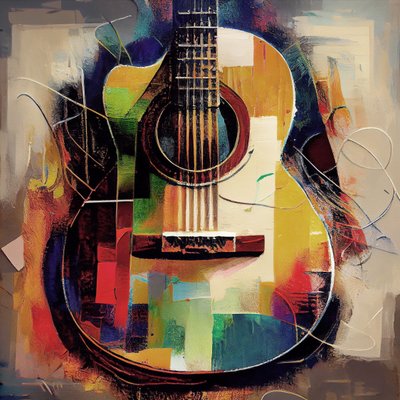 抽象的なギター、音楽の壁飾り、額装されたキャンバスプリント 作： F. Abderrahim