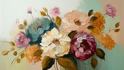 抽象的なヴィンテージの花の絵、オンデマンドで横長のキャンバスプリント 作： F. Abderrahim