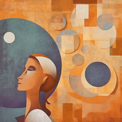 抽象的なデジタル絵画、退屈そうに圧倒されている人、アートプリント 作： F. Abderrahim