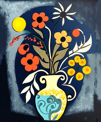 抽象印象派の花瓶の花, 壁掛けアート｜キャンバスプリント 作： F. Abderrahim