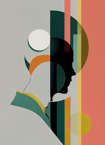 抽象的なミニマリストの男性の肖像画、美しい色、ウォールアートプリント 作： F. Abderrahim