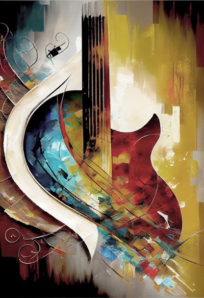 抽象的な音楽油絵：ギターの太いブラシストローク キャンバスアートプリント 作： F. Abderrahim