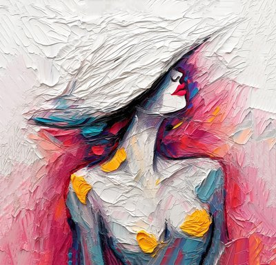 抽象的な油絵のファッションの肖像画の女性、販売のための壁の芸術の印刷物 作： F. Abderrahim