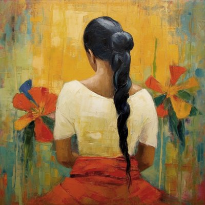 抽象画 : 背後からのメキシコ人女性, 壁掛けアート, リビングルームの装飾 作： F. Abderrahim