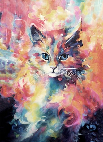 ペットの抽象画、鮮やかな色彩の猫、壁掛けアートプリント 作： F. Abderrahim