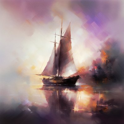 海景のヨットの抽象画, 壁掛けアート｜キャンバスプリント 作： F. Abderrahim
