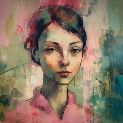 若い女性の抽象的な肖像画、モーリス・ドニ風、アートプリント 作： F. Abderrahim