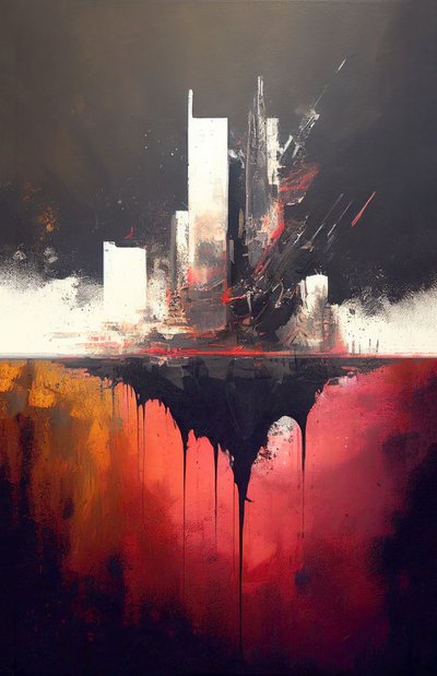 抽象的な赤の絵画、太いブラシストローク、オンデマンドで壁アートプリント 作： F. Abderrahim
