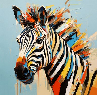 抽象的なサバンナの動物シマウマの肖像画, フルカラー絵画 , 壁掛けアート|キャンバスプリント 作： F. Abderrahim