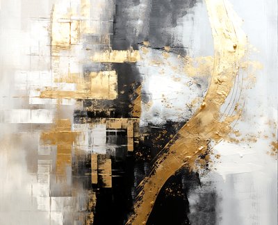 抽象的なシルバー & ゴールドのデジタル絵画、正方形の美術 作： F. Abderrahim