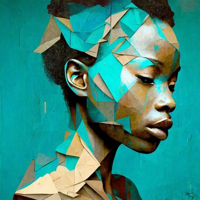 アフリカの少女の肖像画、三角形の効果絵画、オンデマンドのキャンバスプリント 作： F. Abderrahim