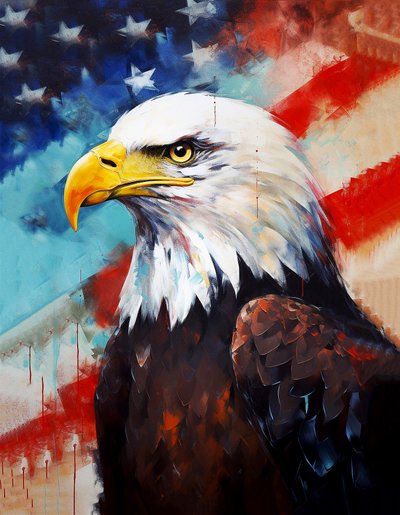 アメリカンイーグル, 背景に米国旗, 油絵, 室内装飾, 壁掛けアート プリント 作： F. Abderrahim