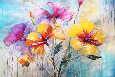 美しい花の背景、AIはオイルの花の芸術の絵画を生成した 作： F. Abderrahim