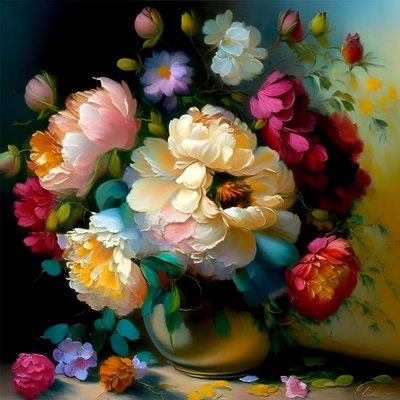 花瓶の中の美しいバラ、キャンバス画ウォールアート静物画プリント、寝室の装飾 作： F. Abderrahim