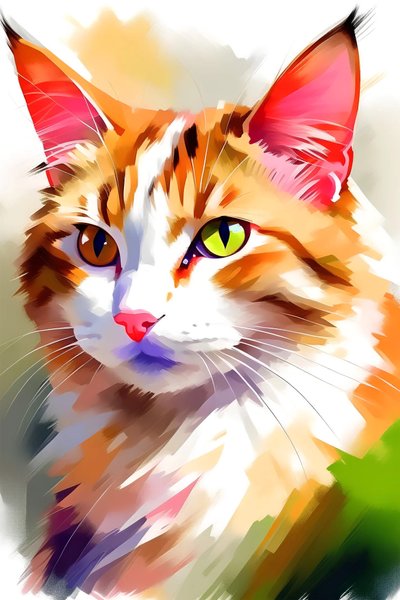 垂直キャンバスに描かれた美しいかわいい猫のペットの絵、寝室の壁の装飾、鮮やかな色彩 作： F. Abderrahim