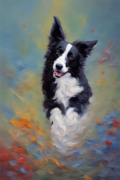美しいかわいい犬の肖像画、キャンバスに描かれたペットの絵、壁の寝室の装飾、鮮やかな色彩 作： F. Abderrahim
