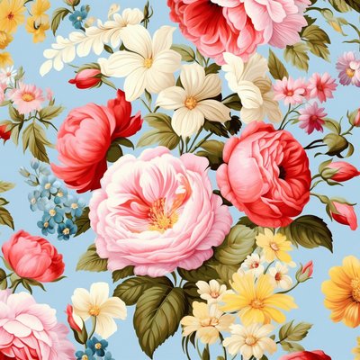 美しいピンクの花のボタニカルモチーフパターン、明るい色、ウォールアートプリント 作： F. Abderrahim