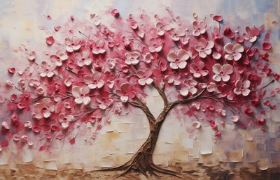 茶色の花のハーモニー花咲く木の油絵, 壁掛けアートプリント 作： F. Abderrahim