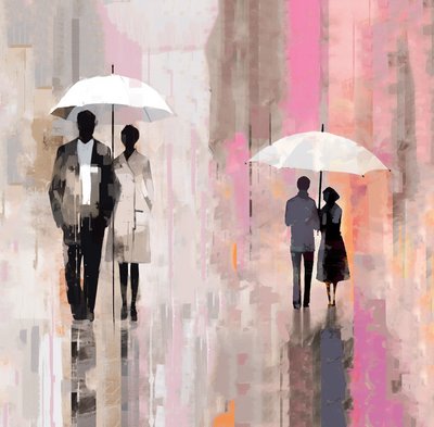 傘の下のラブラブカップル、雨のロマンチックな、リビングルームの壁の装飾 作： F. Abderrahim