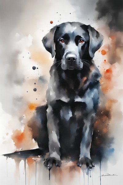 かわいい黒い犬の肖像画、キャンバスに描かれたペットの絵、壁の寝室の装飾、アートプリント 作： F. Abderrahim