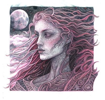 ファインライン・アート ウーマン・ポートレイト・グラフィック、ウォールアート・プリント 作： F. Abderrahim