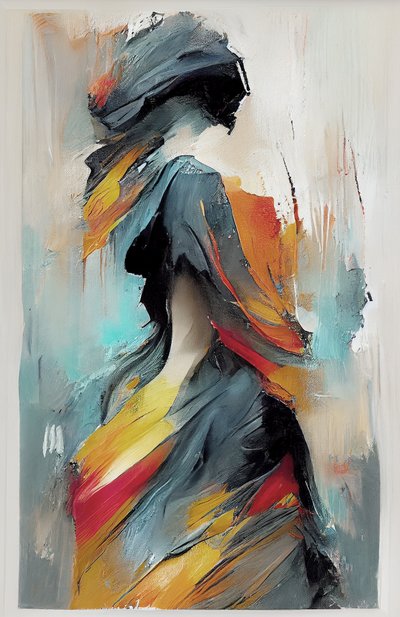 踊る少女、抽象表現主義の油絵、壁掛けアートプリント 作： F. Abderrahim