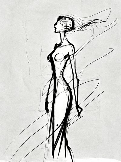 女の子のシルエット線画、ミニマルなウォールアートプリント、部屋の装飾 作： F. Abderrahim