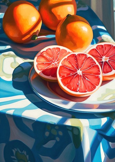 グレープフルーツスライス、キッチン静物画、ファインアートプリントオンライン 作： F. Abderrahim