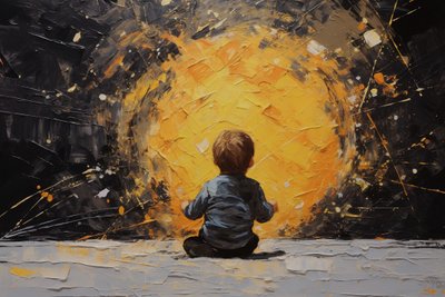 無邪気な肖像画、ミニマリズム絵画、インパストブラシストローク、アートプリント 作： F. Abderrahim