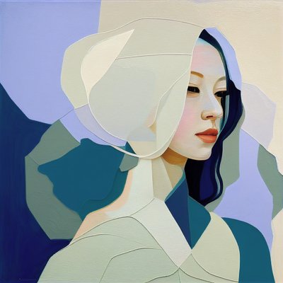 ミニマリストの抽象画、ブロンドの髪の美しい女性、壁のアートプリント 作： F. Abderrahim