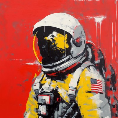 ミニマリストの太いストロークで描かれた宇宙飛行士, 壁掛けアート｜キャンバスプリント 作： F. Abderrahim
