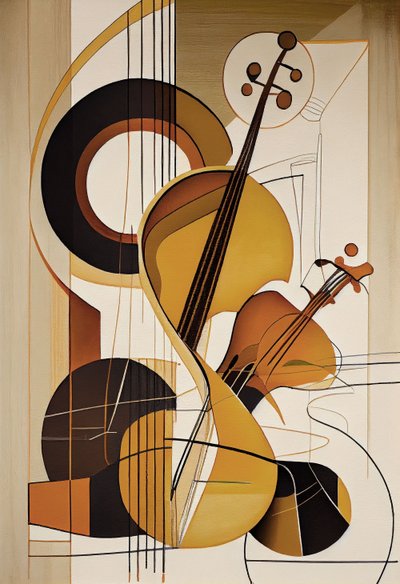 音楽抽象画、バイオリン油絵、ウォールアート版画、寝室の装飾 作： F. Abderrahim
