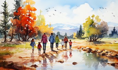 ネイチャーウォーカー、風景、山、木、水、ウォールアートプリント販売 作： F. Abderrahim