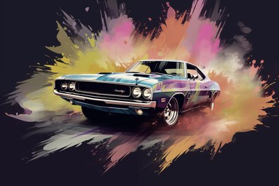 古いアメリカ車、70年代と60年代、抽象画、ウォールアートプリント 作： F. Abderrahim