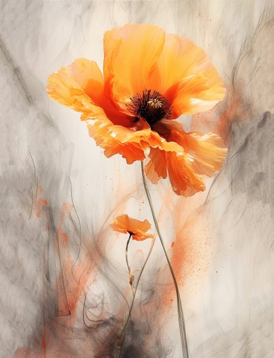ポピーの花、キャンバスにアクリル画、オンデマンドで壁掛けアートプリント 作： F. Abderrahim