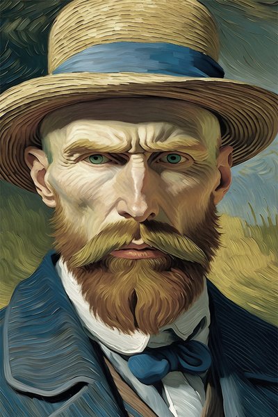 レトロ・ヴィンテージ、男の肖像画、ヴァン・ゴッホ、スタイル、ウォールアート・プリント 作： F. Abderrahim