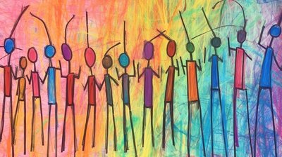 群衆の原始的な絵画、ミニマリストの肖像画、アートプリント 作： F. Abderrahim